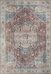 Crimson Red & Navy Washable Rug