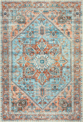 Cyan Blue & Salmon Washable Rug