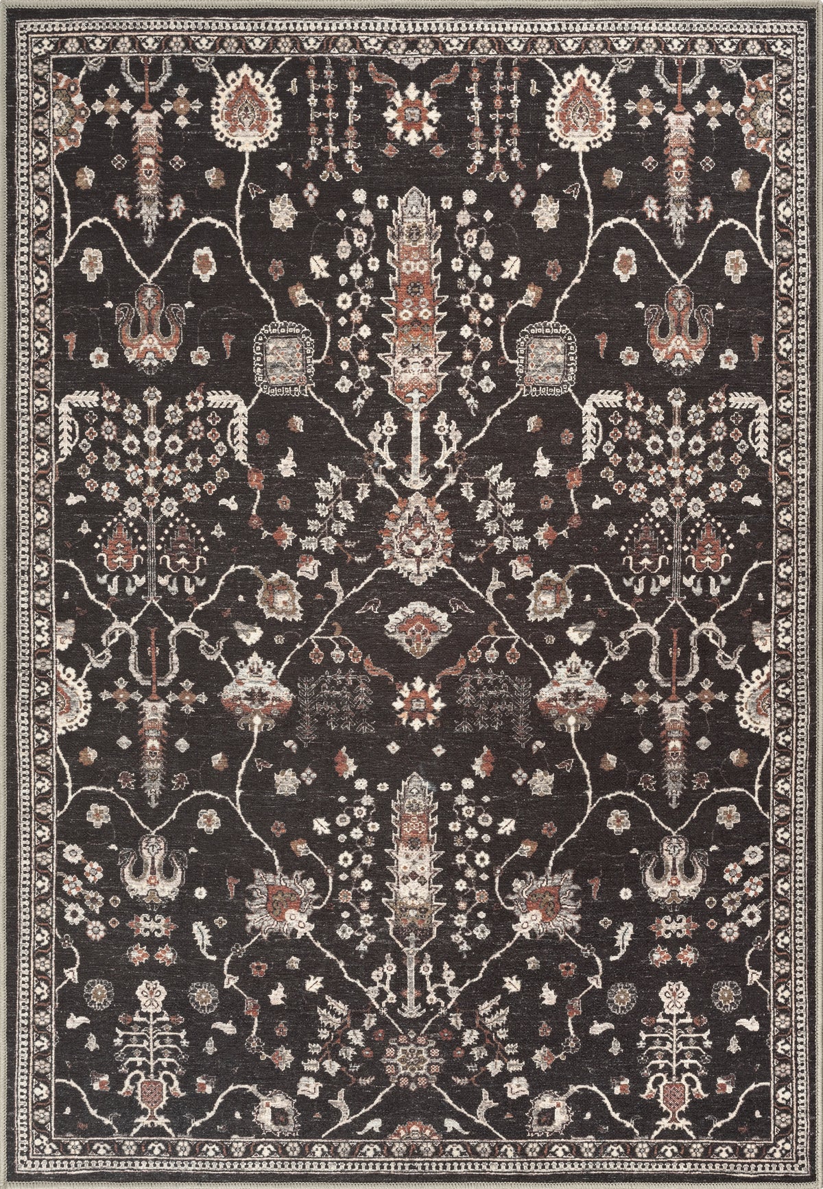 Night Black Washable Rug