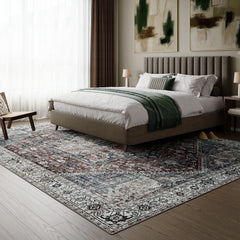 Crimson Red & Navy Washable Rug