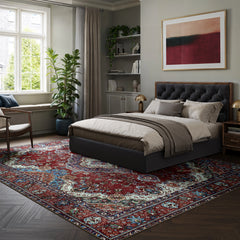 Burgundy Red & Blue Washable Rug