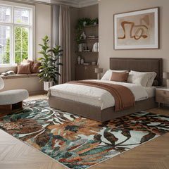 Dark Khaki & Peach Washable Rug