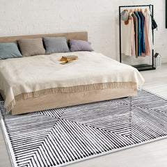 Grey & Black Inkflow Washable Rug