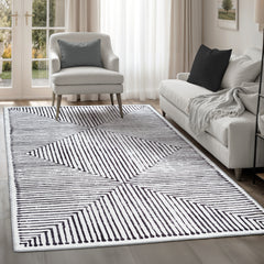 Grey & Black Inkflow Washable Rug
