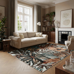 Dark Khaki & Peach Washable Rug
