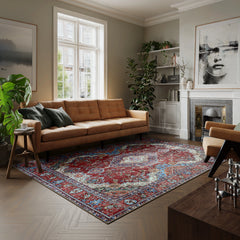 Burgundy Red & Blue Washable Rug