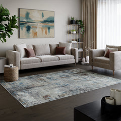 Atlantis Blue & Brown Washable Rug