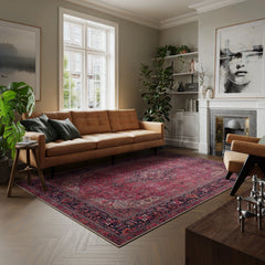 Aesthetic Crimson Red Washable Rug