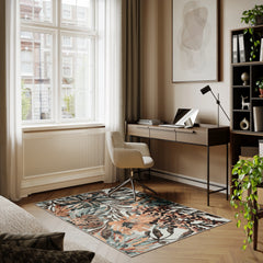 Dark Khaki & Peach Washable Rug