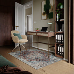 Crimson Red & Navy Washable Rug