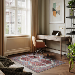 Burgundy Red & Blue Washable Rug