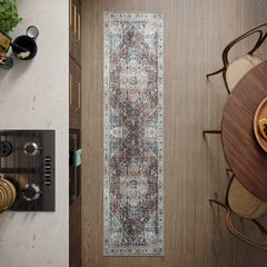 Crimson Red & Navy Washable Rug