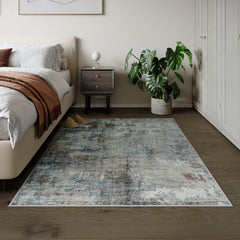 Atlantis Blue & Brown Washable Rug