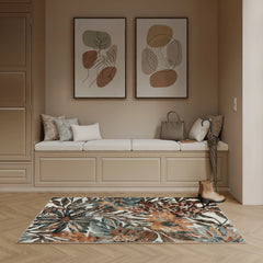 Dark Khaki & Peach Washable Rug