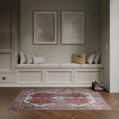 Burgundy Red & Blue Washable Rug