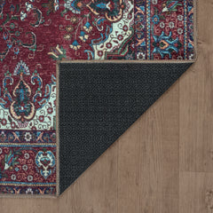 Burgundy Red & Blue Washable Rug
