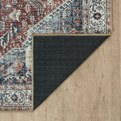 Crimson Red & Navy Washable Rug