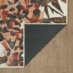 Dark Khaki & Peach Washable Rug