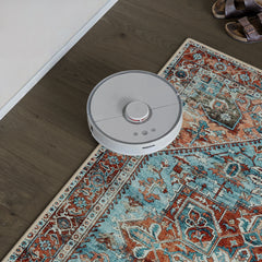 Cyan Blue & Salmon Washable Rug