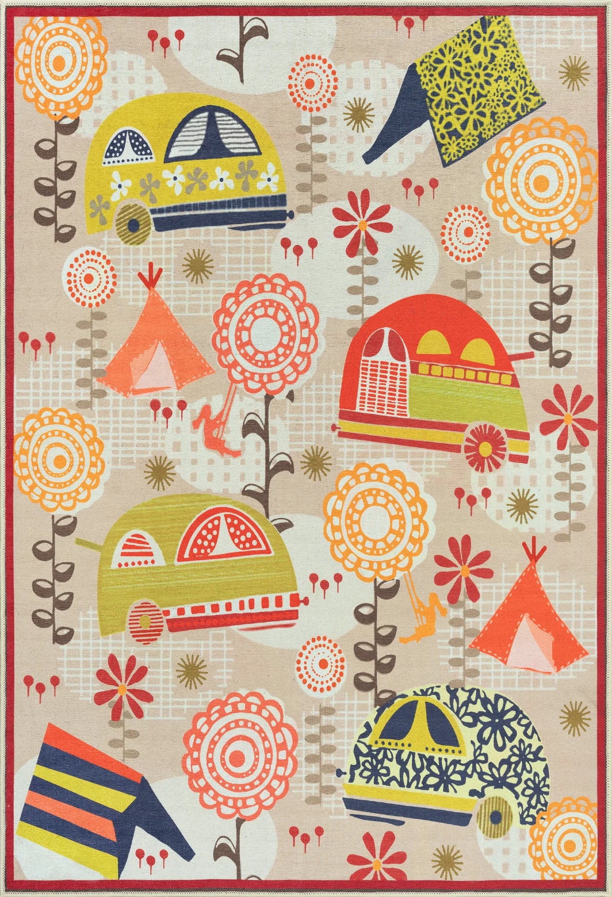 Beige & Multicolor Washable Rug