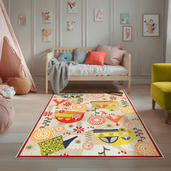 Beige & Multicolor Washable Rug