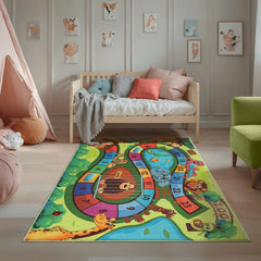 Green & Multicolor Washable Rug