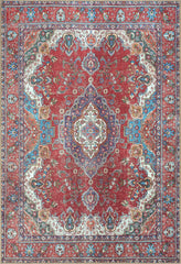 Burgundy Red & Blue Washable Rug