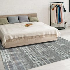 Grey Tartan Washable Rug