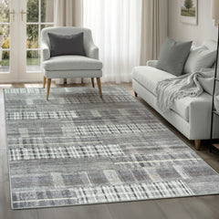 Grey Tartan Washable Rug