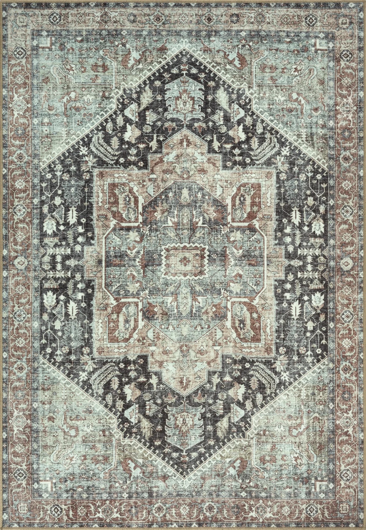 Charcoal & Light Sienna Washable Rug