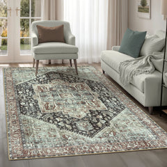 Charcoal & Light Sienna Washable Rug
