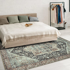 Charcoal & Light Sienna Washable Rug