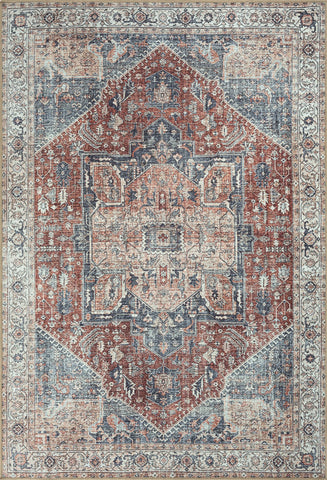 Crimson Red & Navy Washable Rug