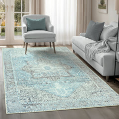 Daylight Blue & Silver Washable Rug