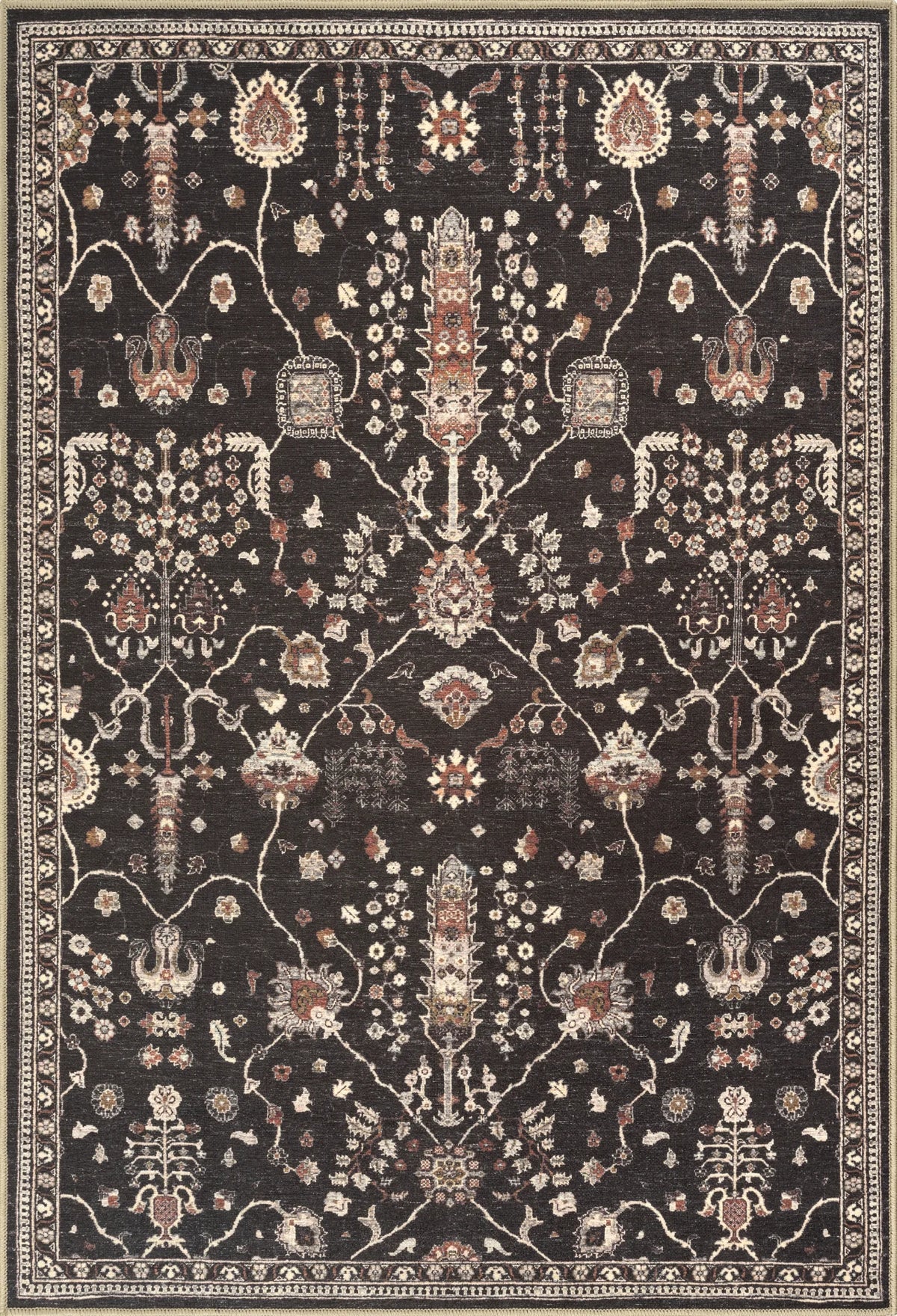 Night Black Washable Rug