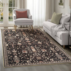 Night Black Washable Rug