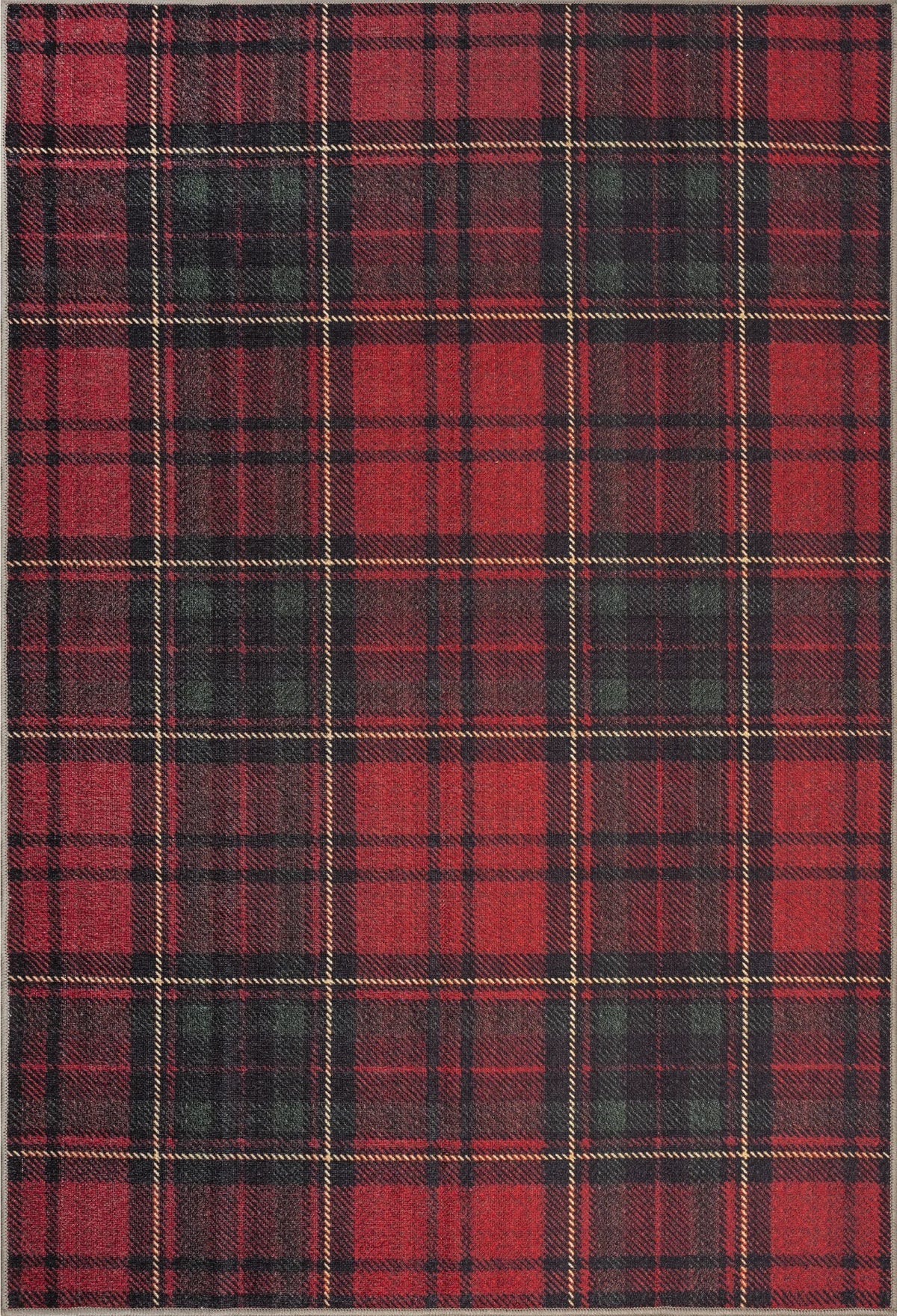 Red Tartan Washable Rug