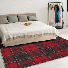 Red Tartan Washable Rug