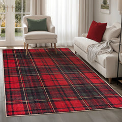 Red Tartan Washable Rug
