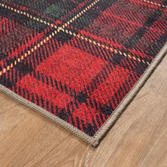 Red Tartan Washable Rug